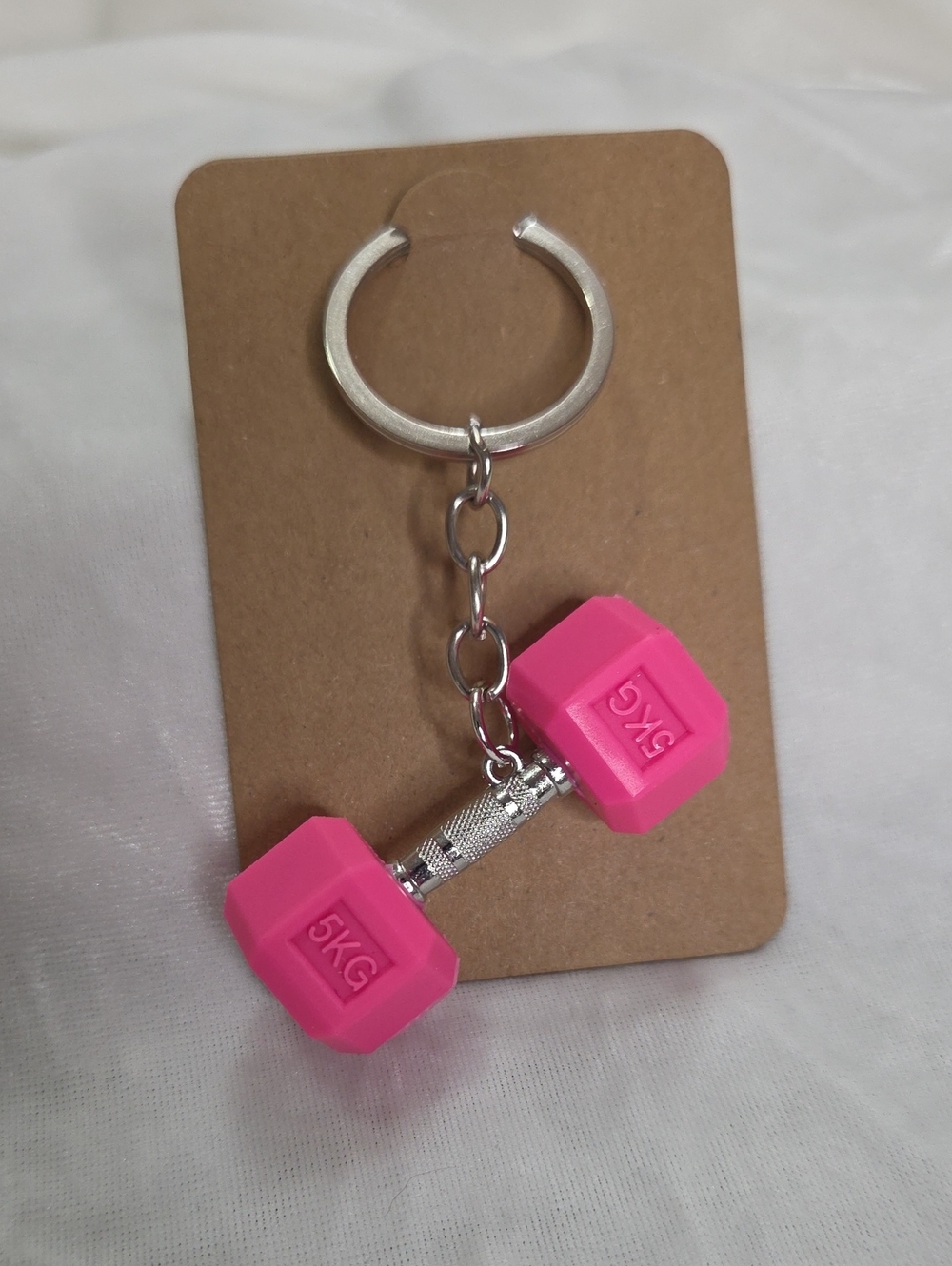 Pink Dumbbell Weight Keychain Bag Charm Fitness Weightlifting Gym Athletic